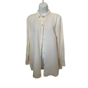 J Jill Cream Pleated Back Button Down Long Sleeve Blouse  S